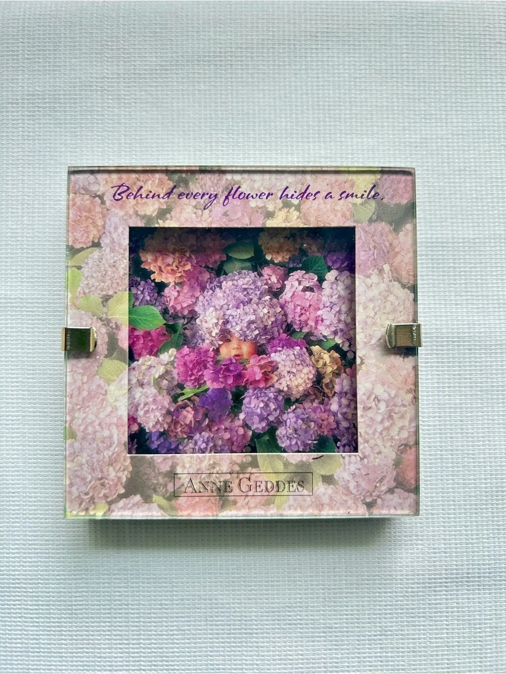 Hallmark Anne Geddes Glass Gallery Photo Frame Purple Lilacs 3” 1998 New In Box